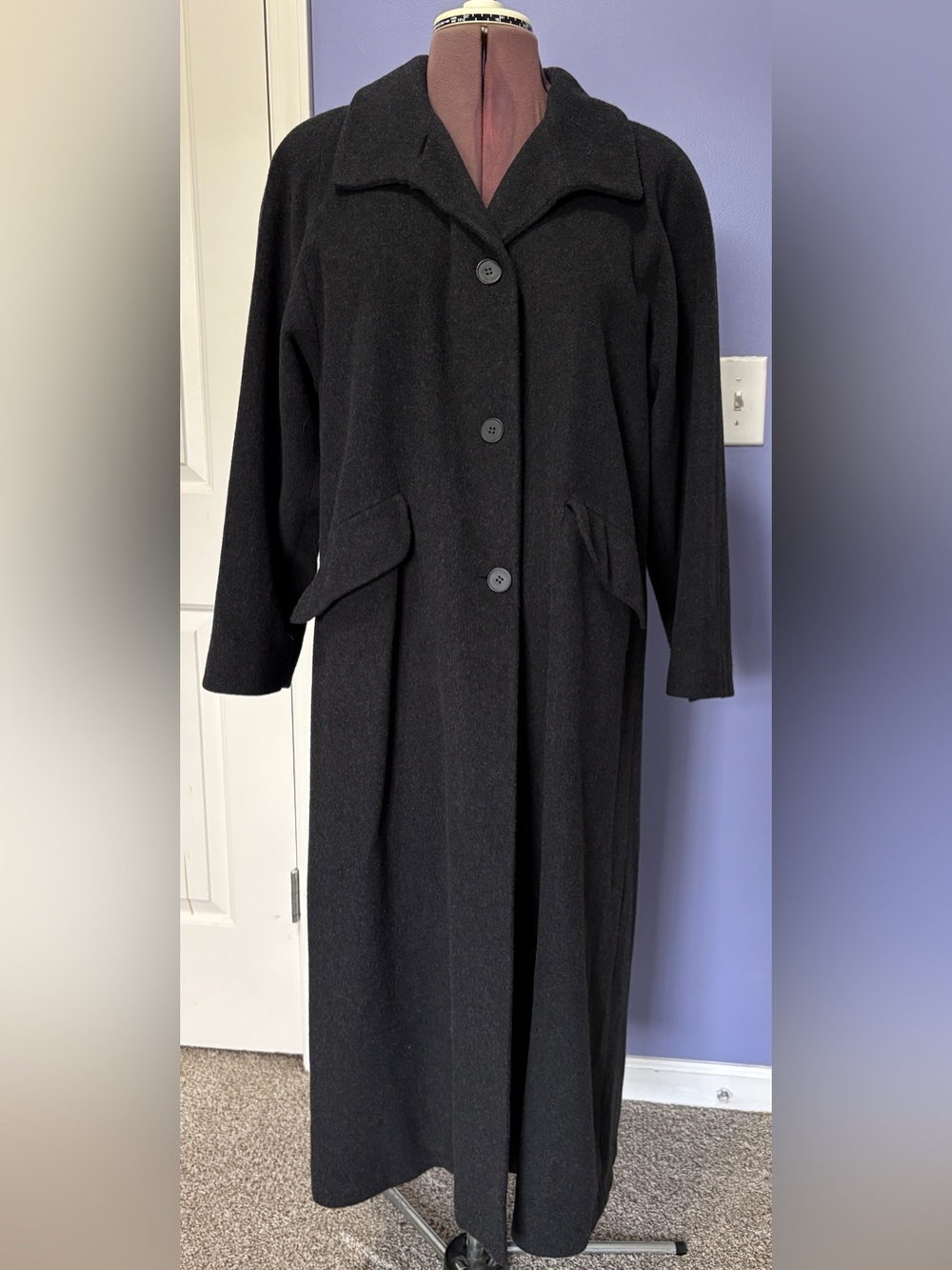 Steve by Searle Vintage Long Cashmere Blend Wool Overcoat Black Size 8